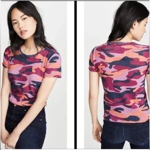 NWT MOTHER The Itty Bitty Sinful I’m Here Tee Pink Camo Linen Blend Size XS